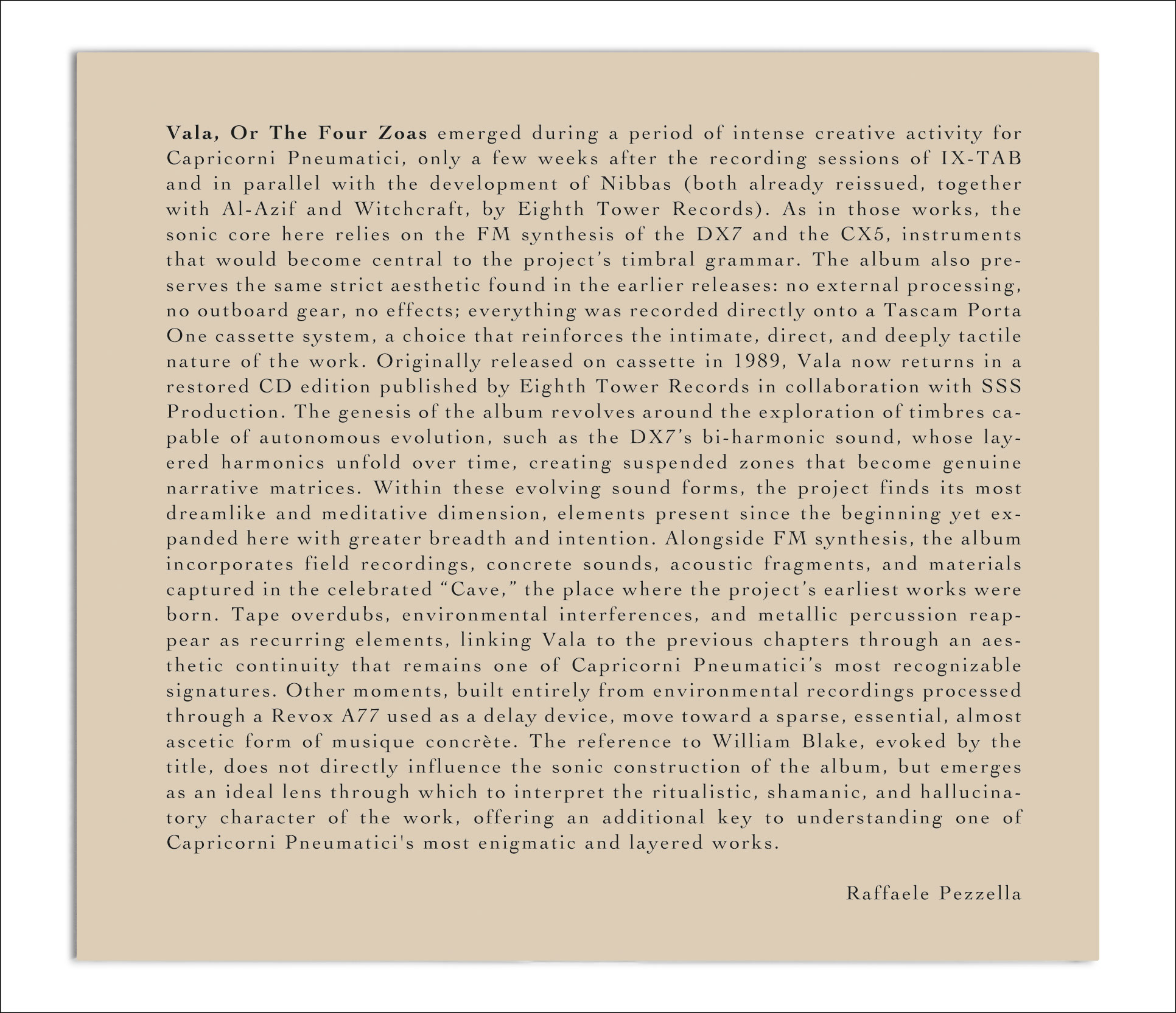 capricorni pneumatici, vala liner notes